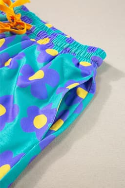 image-Green Flower Print Short Sleeve Pajamas Set