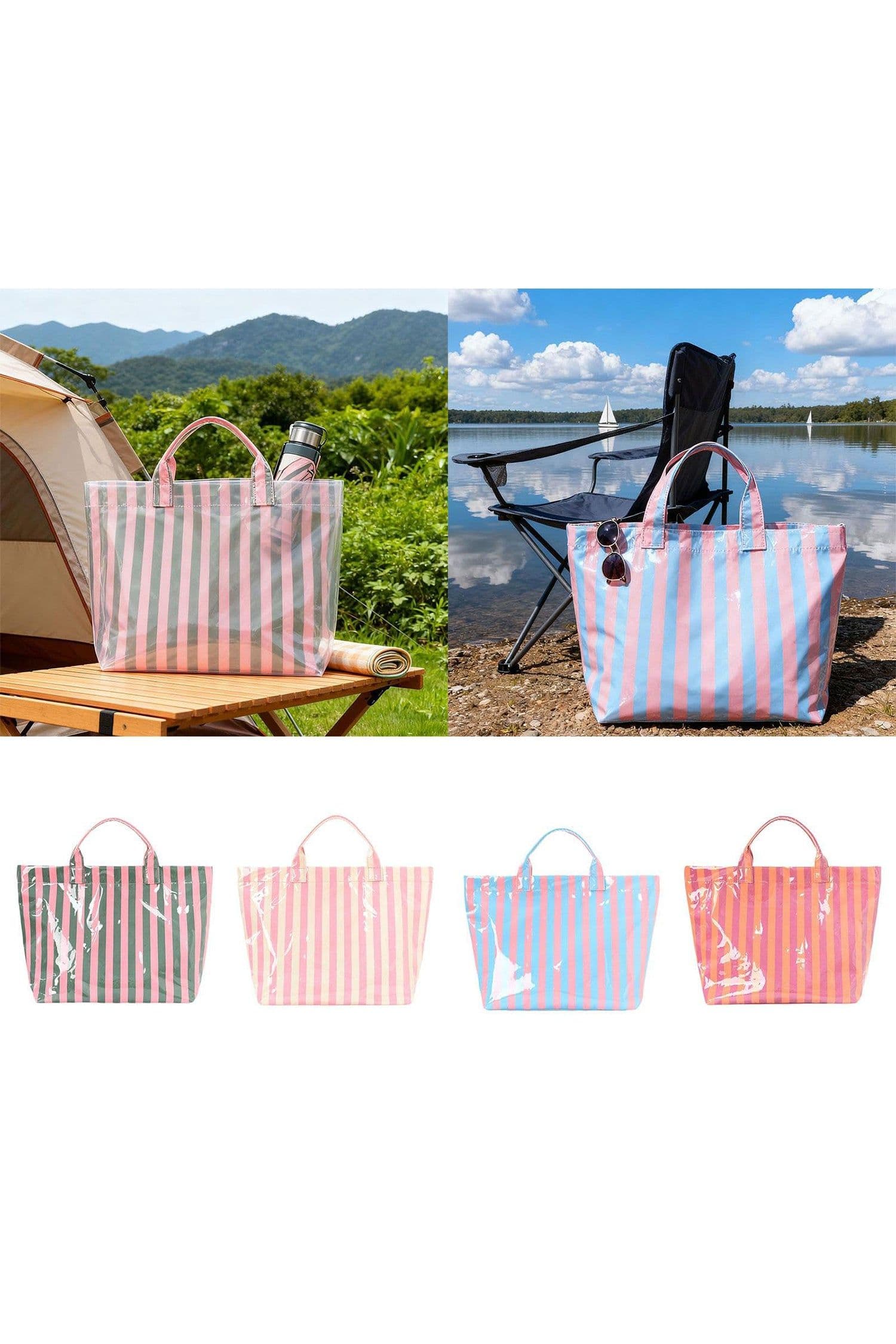 image-Black Glossy Striped Vinyl Large Tote Bag