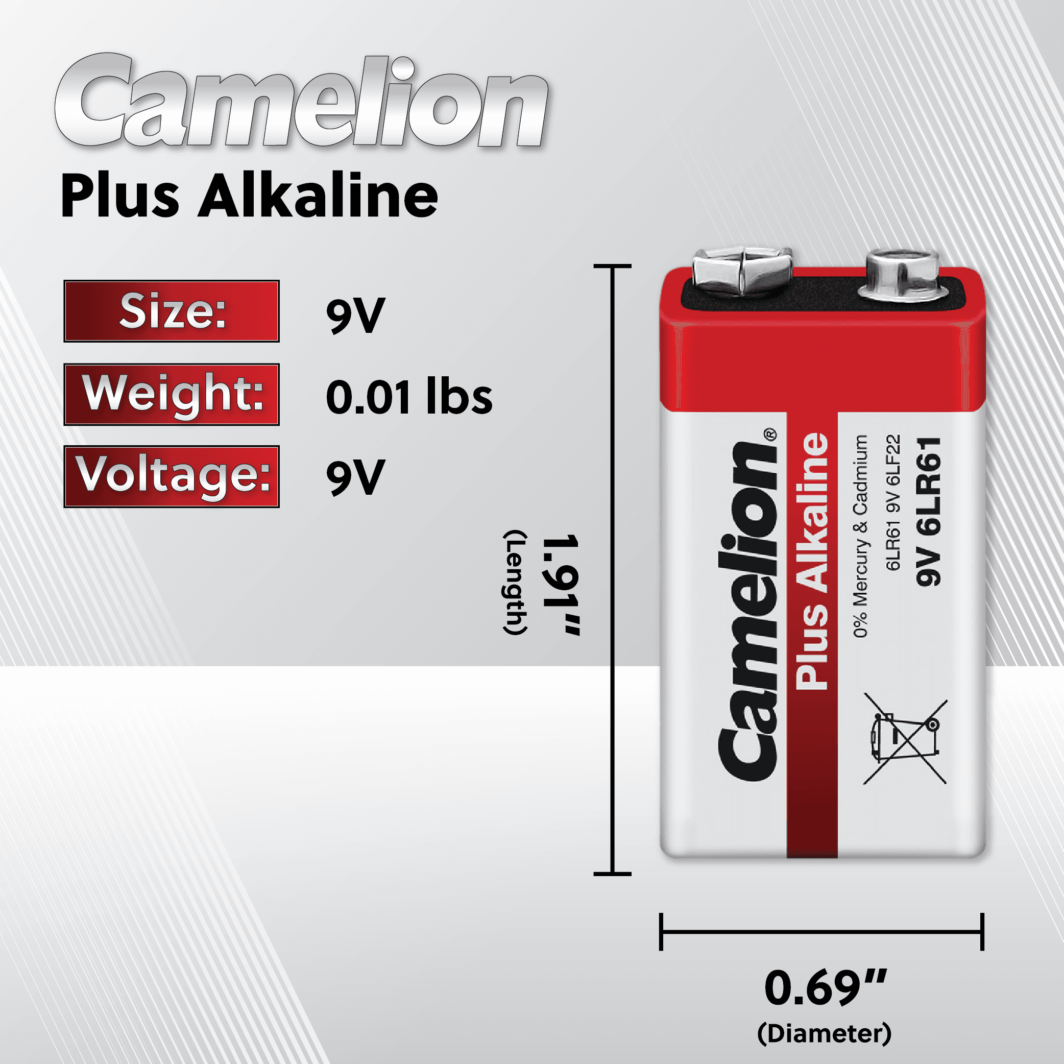 image-Camelion 9 Volt Plus Alkaline Plastic Tub of 6