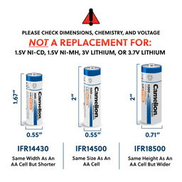 image-Camelion IFR14430 Lithium Iron Phosphate Rechargeable Battery 400mAh