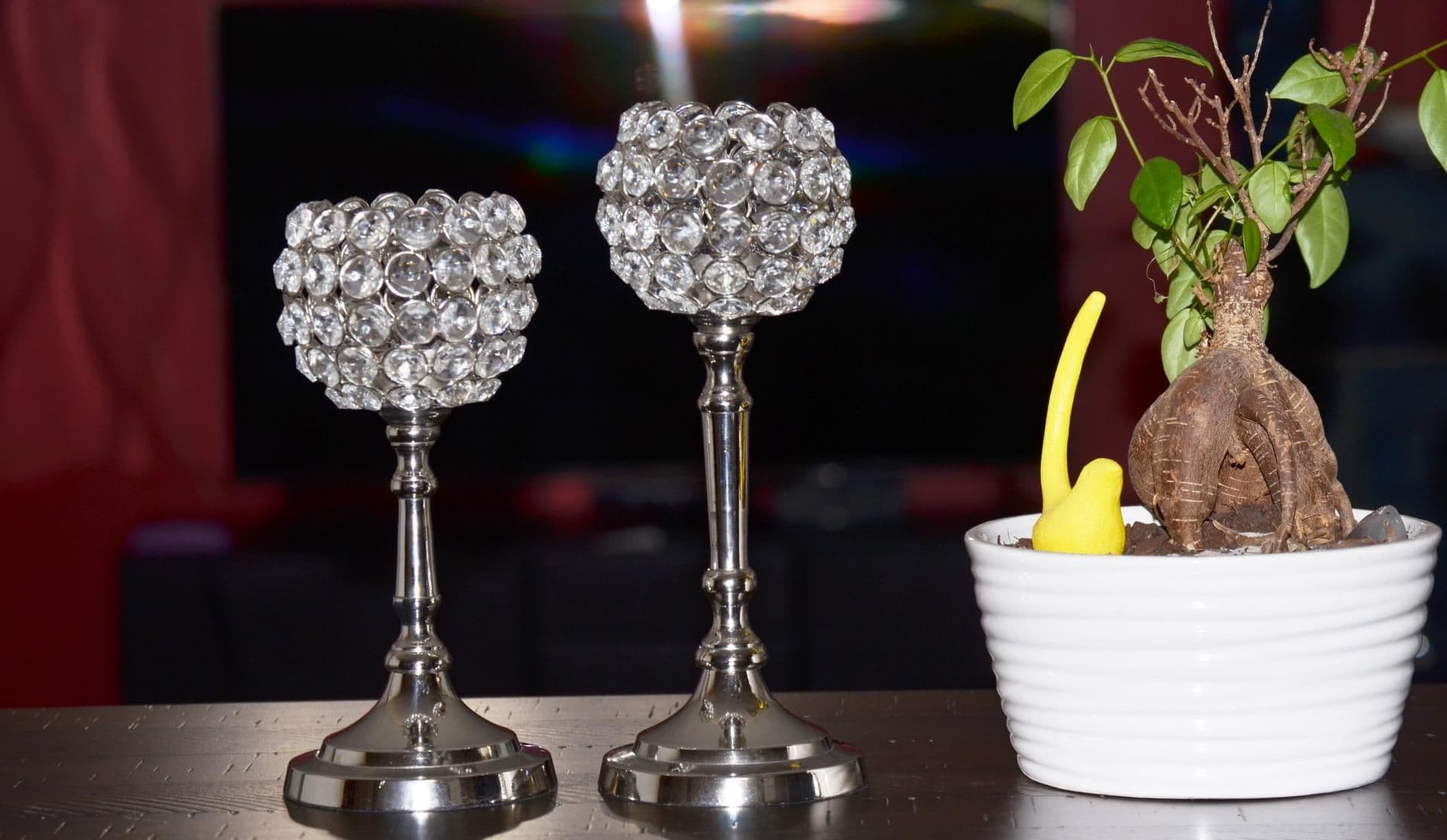 image-Vibhsa Round Crystal Aluminium Candle Holder Set of 2