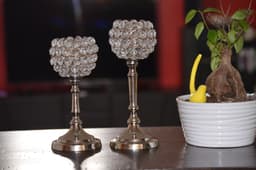 image-Vibhsa Round Crystal Aluminium Candle Holder Set of 2