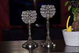 image-Vibhsa Round Crystal Aluminium Candle Holder Set of 2