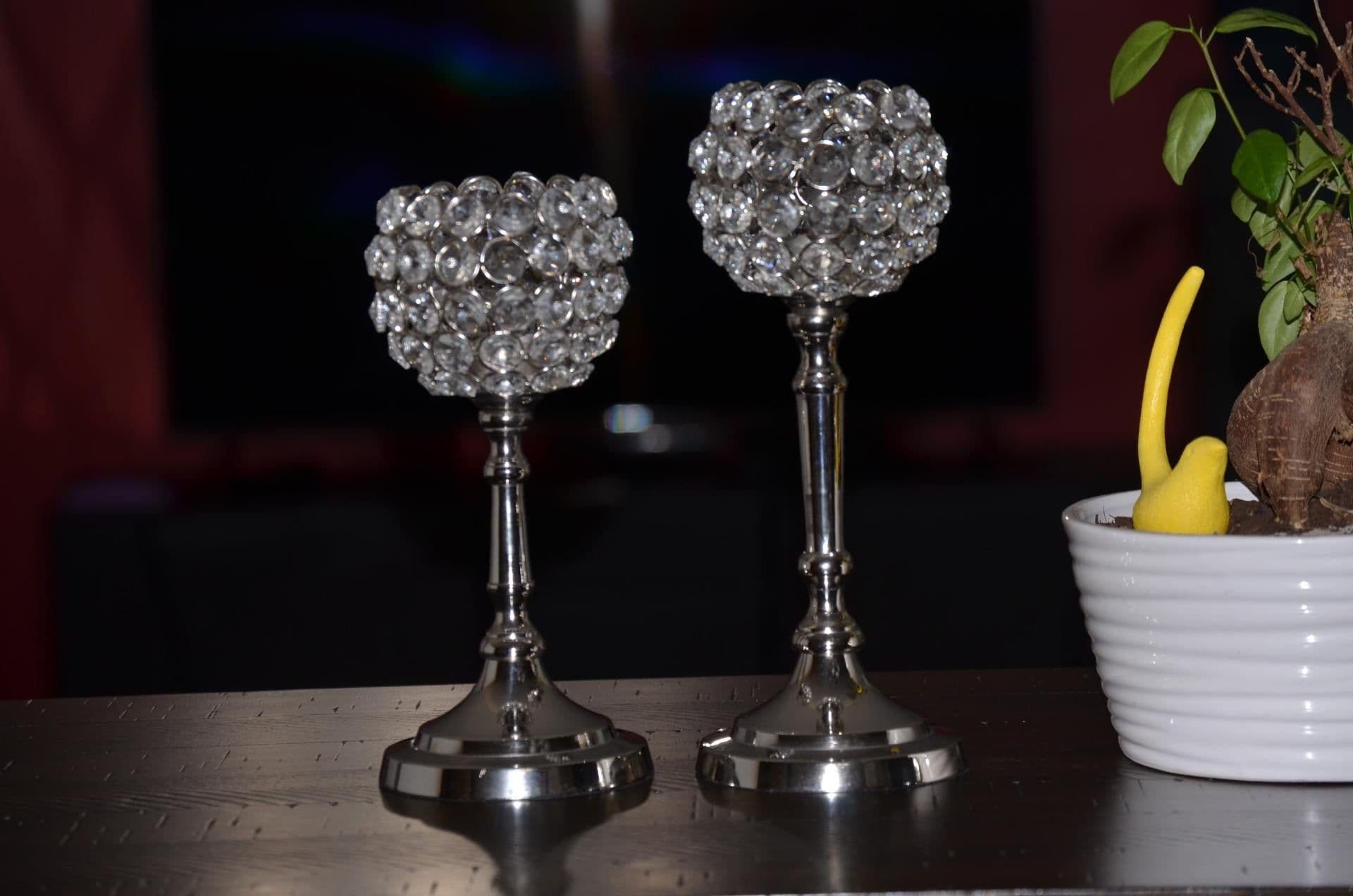 image-Vibhsa Round Crystal Aluminium Candle Holder Set of 2