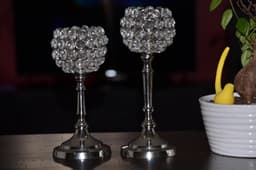 image-Vibhsa Round Crystal Aluminium Candle Holder Set of 2
