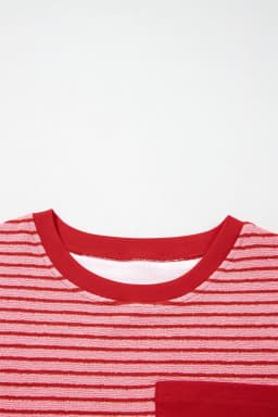 image-Khaki Stripe Crew Neck Tee Drawstring Waist Cropped Pants Set