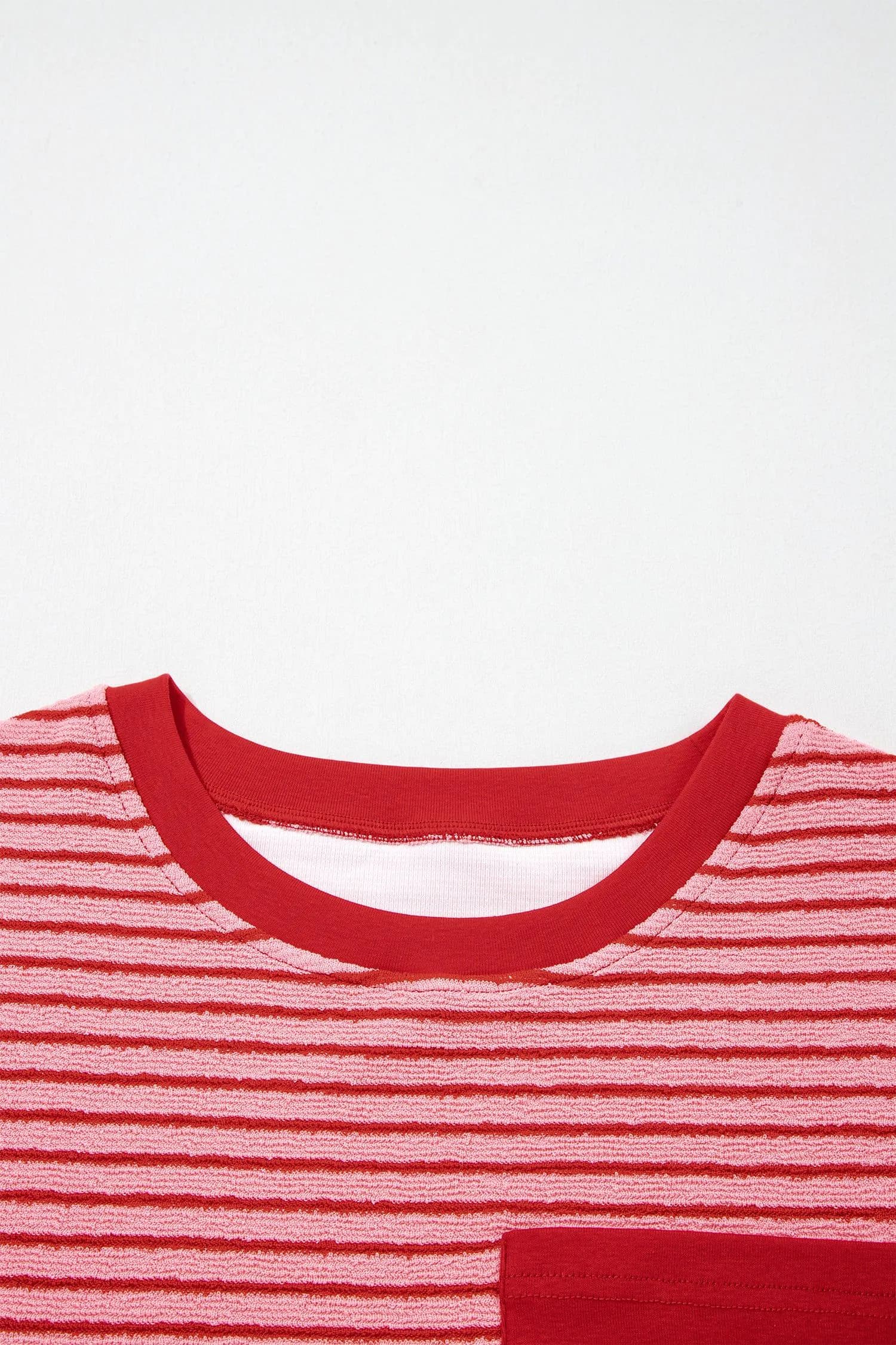 image-Khaki Stripe Crew Neck Tee Drawstring Waist Cropped Pants Set