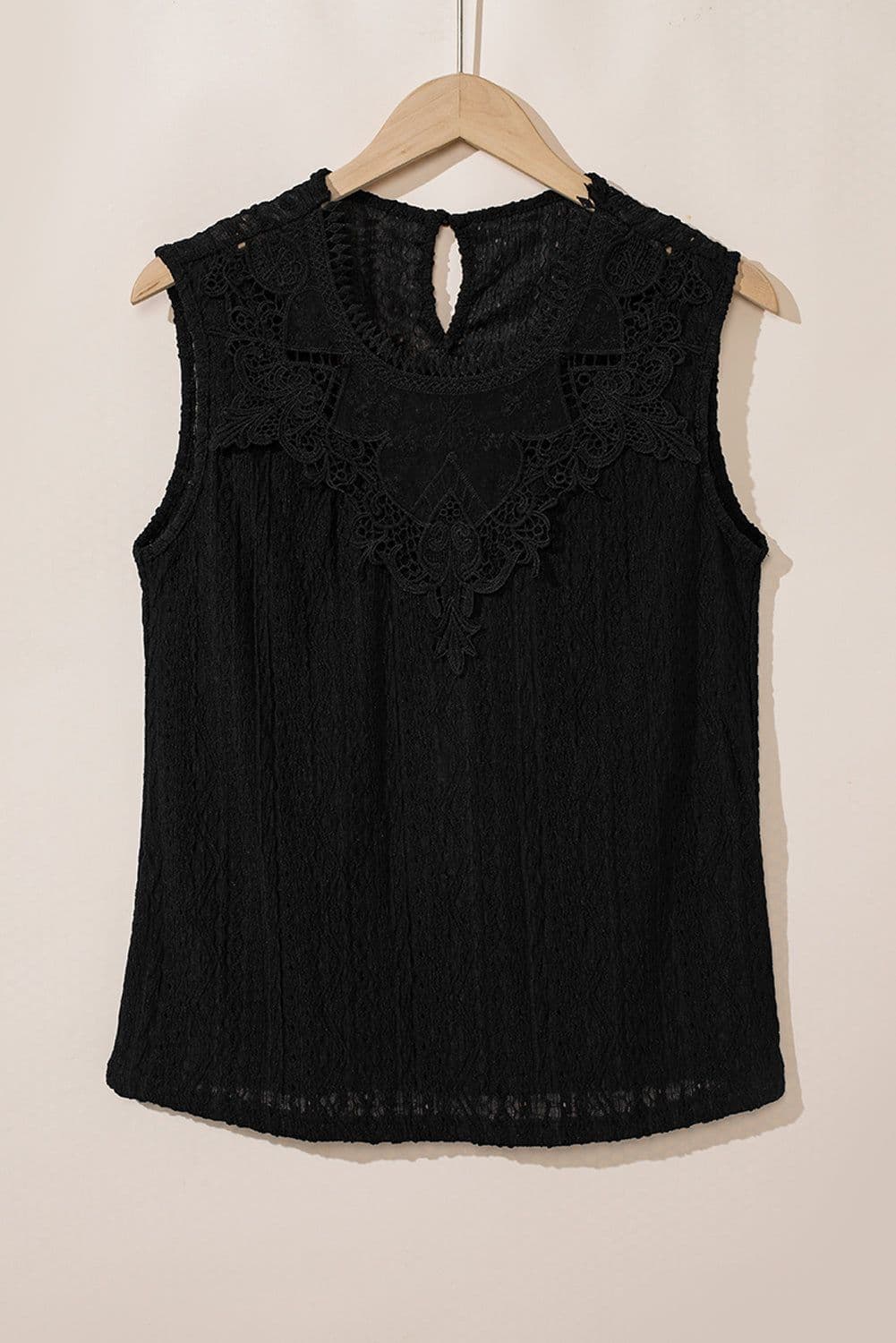 image-Guipure Lace Crochet Keyhole Back Tank Top - Apricot