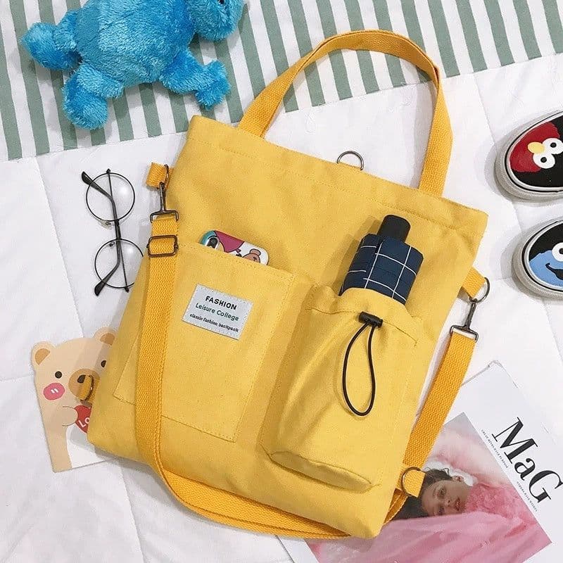 image-Harajuku Canvas Bags Students Handbag With Pockets Preppy Buckpack Shoulder Bag For Women
