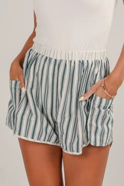 image-Gray Stripe Elastic Waist Cargo Pocket Casual Shorts