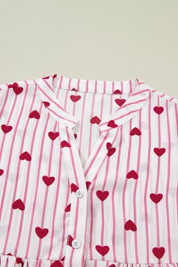 image-Pink Stripe Textured Heart Print Long Flounce Sleeve Shirt