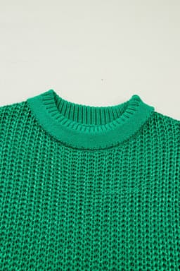 image-Bright Green Solid Color Knit High Neck Short Sleeve Sweater
