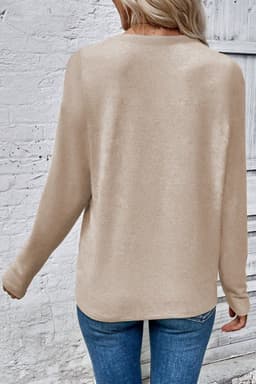 image-Beige Leopard Print Long Sleeve Top - Round Neck