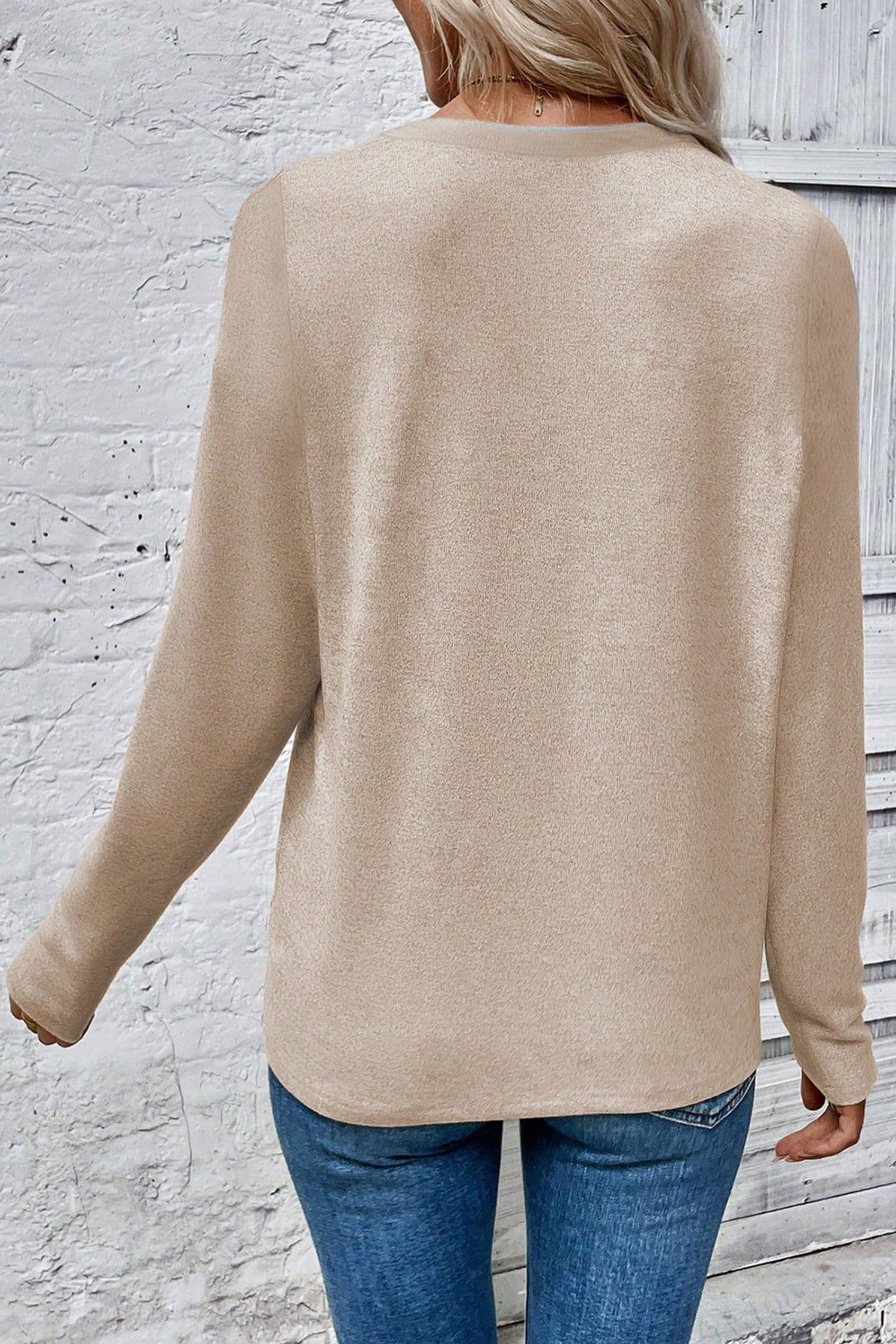 image-Beige Leopard Print Long Sleeve Top - Round Neck
