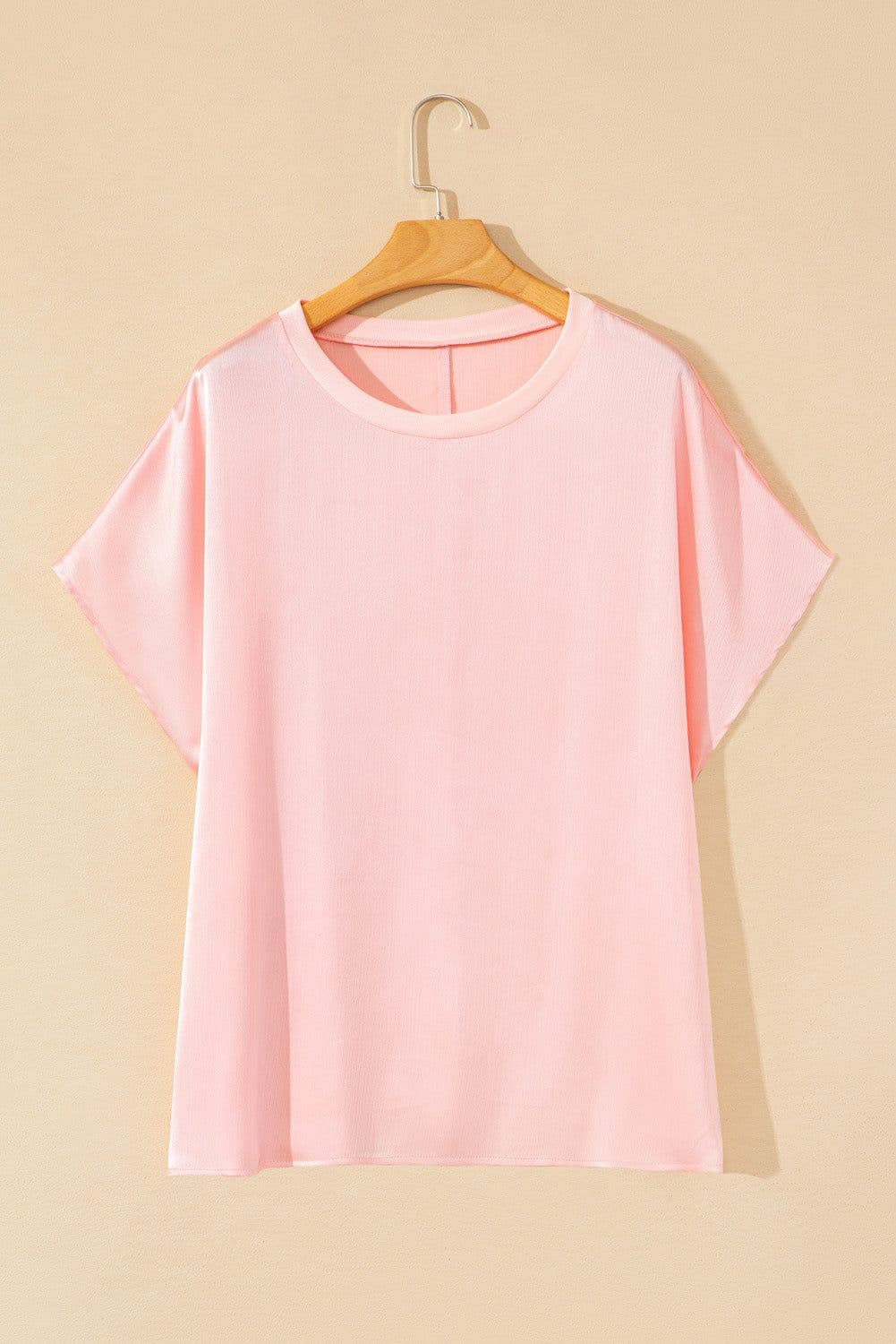image-Pink Metallic Gloss Short Batwing Sleeve Plus Size Top