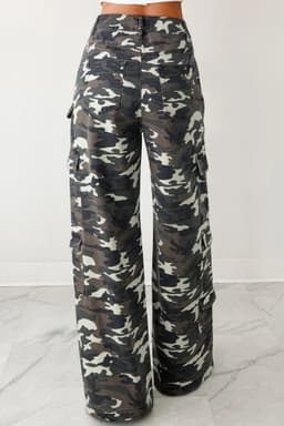 image-Green Camo Cargo Wide Leg Pants