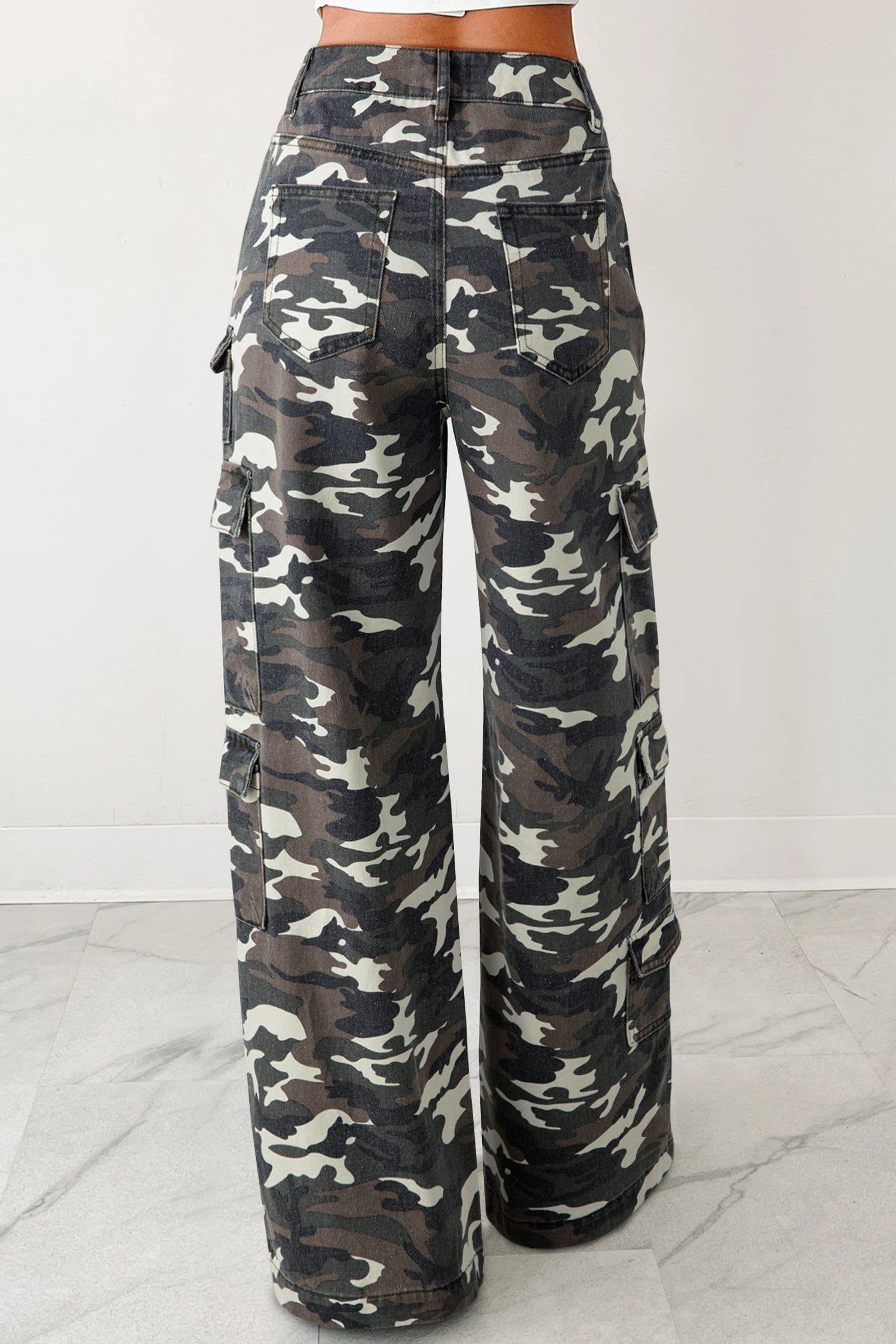 image-Green Camo Cargo Wide Leg Pants
