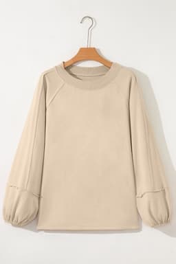 image-Beige Baggy Sweatshirt Raw Seam Patchwork