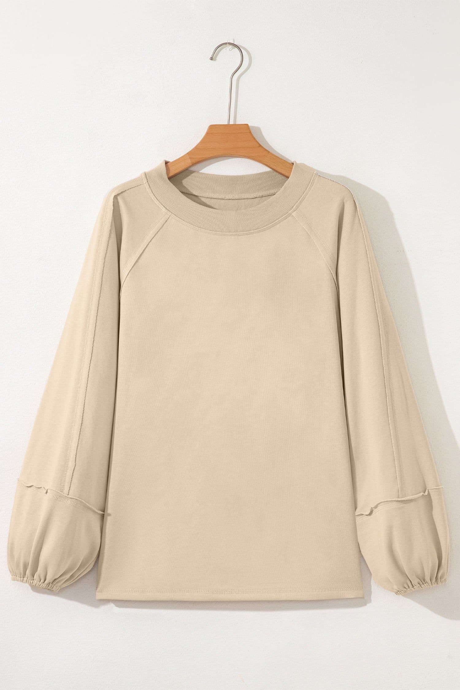 image-Beige Baggy Sweatshirt Raw Seam Patchwork