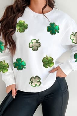 image-St Patrick's Day Four Leaf Clover Sweatshirt - White Graphic