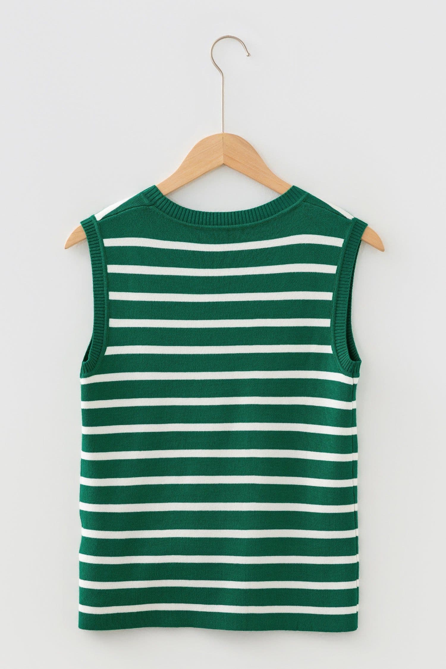 image-Green Stripe Crew Neck Sleeveless Sweater Vest
