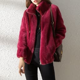 image-Double Faced Fleece Warm High Neck Sweater Women Cardigan