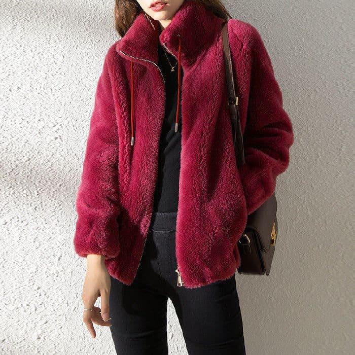 image-Double Faced Fleece Warm High Neck Sweater Women Cardigan