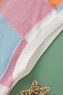 image-Grapefruit Orange Color Block Cap Sleeve Sweater