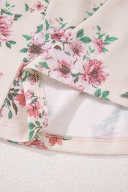 image-Pink Floral Pleated U Neck Loose Fit Blouse