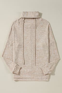 image-Apricot Drawstring Cowl Neck Long Sleeve Split Top