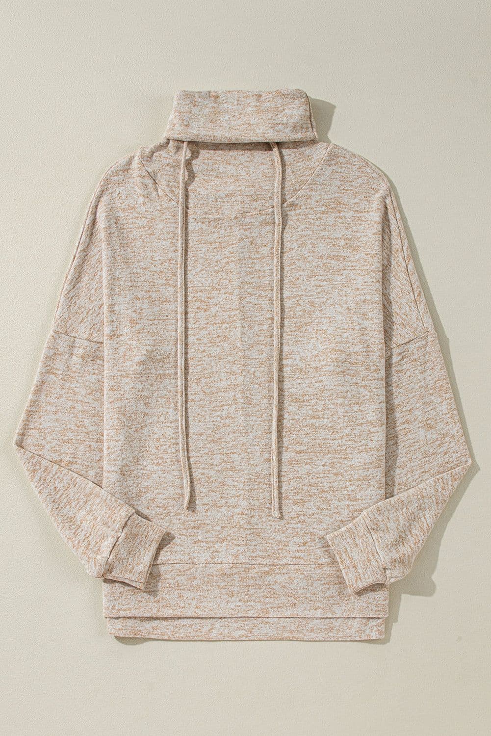 image-Apricot Drawstring Cowl Neck Long Sleeve Split Top
