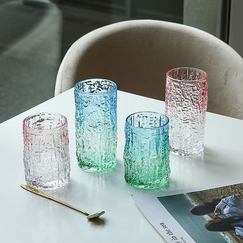 image-Gradient Color Wine Glass Tree Pattern Cup Glass Water Cup Tea Cup