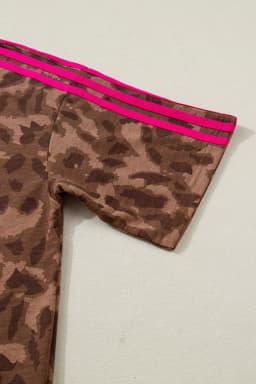 image-Brown Contrast Striped Accent Leopard Short Set