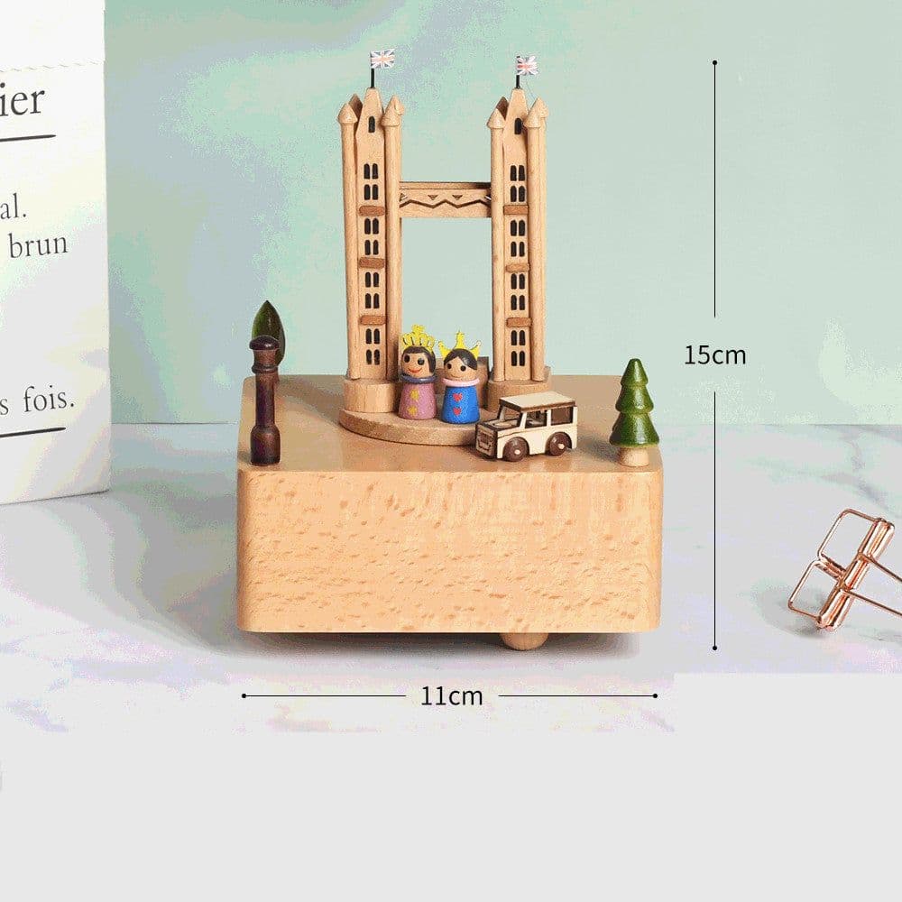 image-Wooden building model music box birthday gift