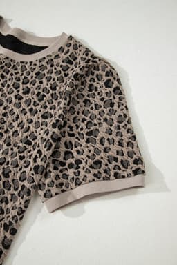 image-Khaki Leopard Print Textured Plus Size T Shirt