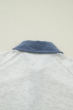 image-Light Grey Denim Color Block Patchwork Shirt Collar Short Sleeve Blouse