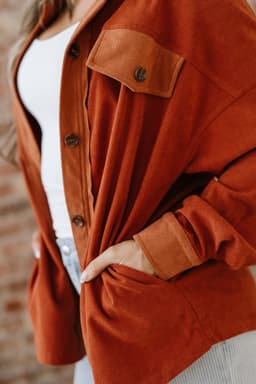 image-Gold Flame Velvet Flap Pockets Drop Shoulder Shacket