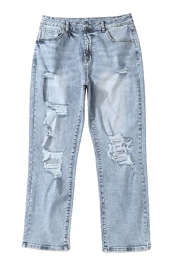 image-Sky Blue Light Wash Frayed Slim Fit High Waist Jeans