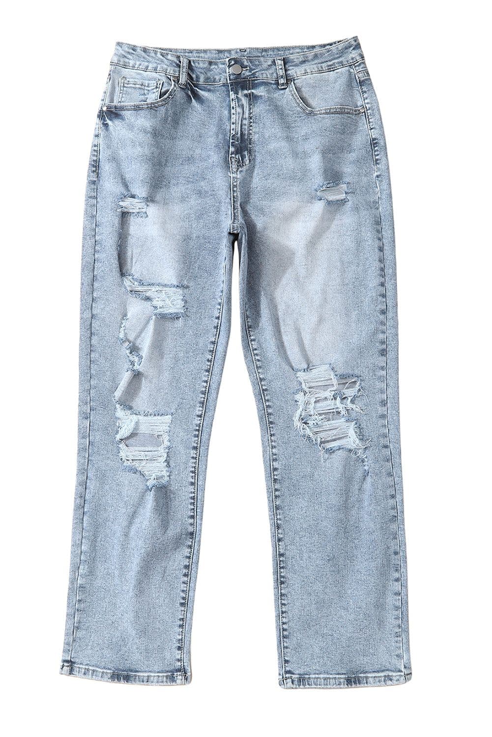 image-Sky Blue Light Wash Frayed Slim Fit High Waist Jeans
