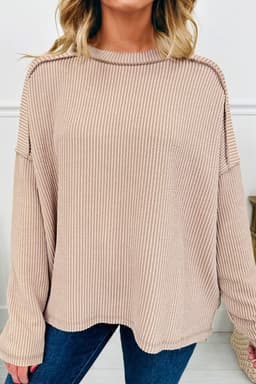 image-Black Twist Ribbed Long Sleeve Top - Exposed Seam