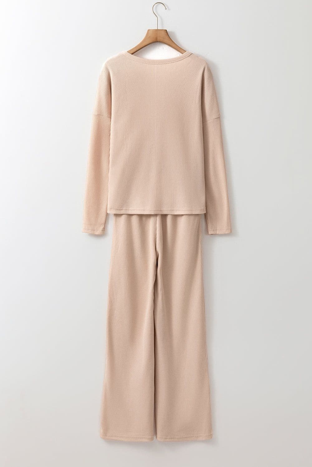 image-Parchment Textured Long Sleeve T-Shirt and Pants Lounge Set