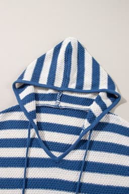image-Blue Stripe V Neck Hooded Sweater with Pocket
