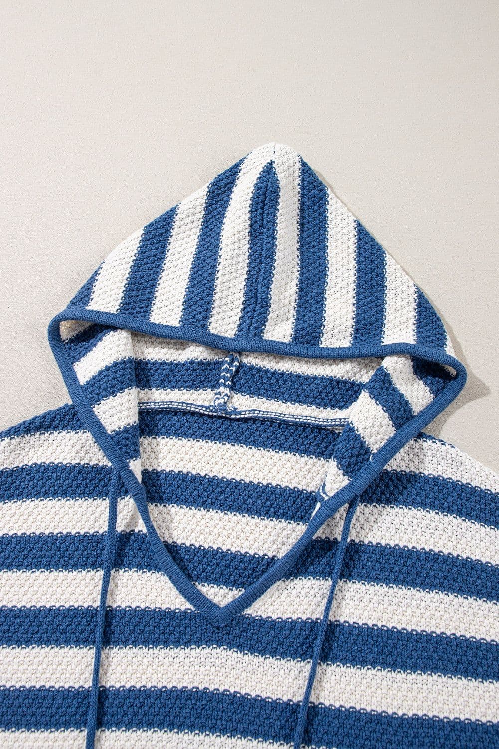 image-Blue Stripe V Neck Hooded Sweater with Pocket