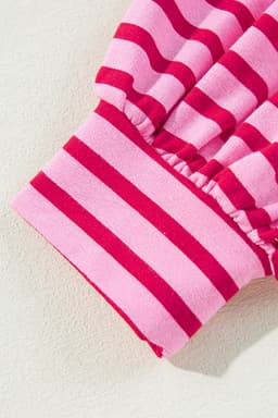 image-Pink Striped Print Crew Neck Sweatshirt - Drop Shoulder Loose Fit