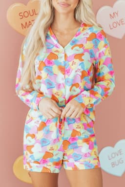 image-Pink Valentines Candy Heart Pajama Set 2pc