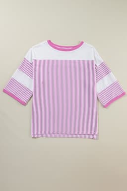 image-Pink Stripe Patchwork Plus Size T-Shirt