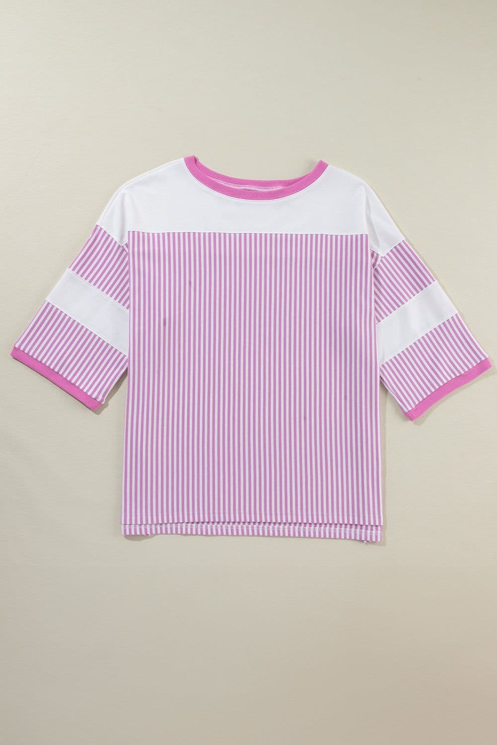 image-Pink Stripe Patchwork Plus Size T-Shirt