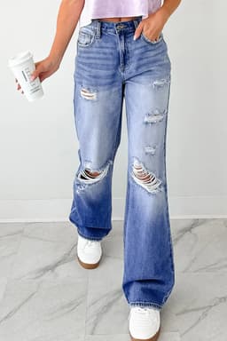 image-Myosotis Mid Rise Distressed Sneak Peek Straight Leg Jeans