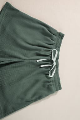 image-Mist Green Waffle Knit Tank & Shorts Set with Patched Pockets & Drawstring
