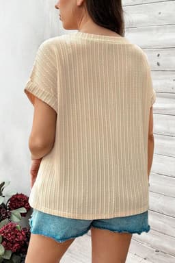 image-Plus Size Beige Crochet Lace Patched Cuffed Sleeve Top - Textured Cable Knit (65 characters)